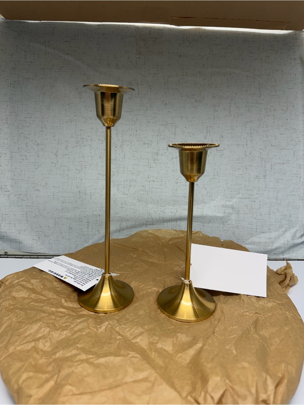 Gold Metal Taper Candle Holders - Set of 2
